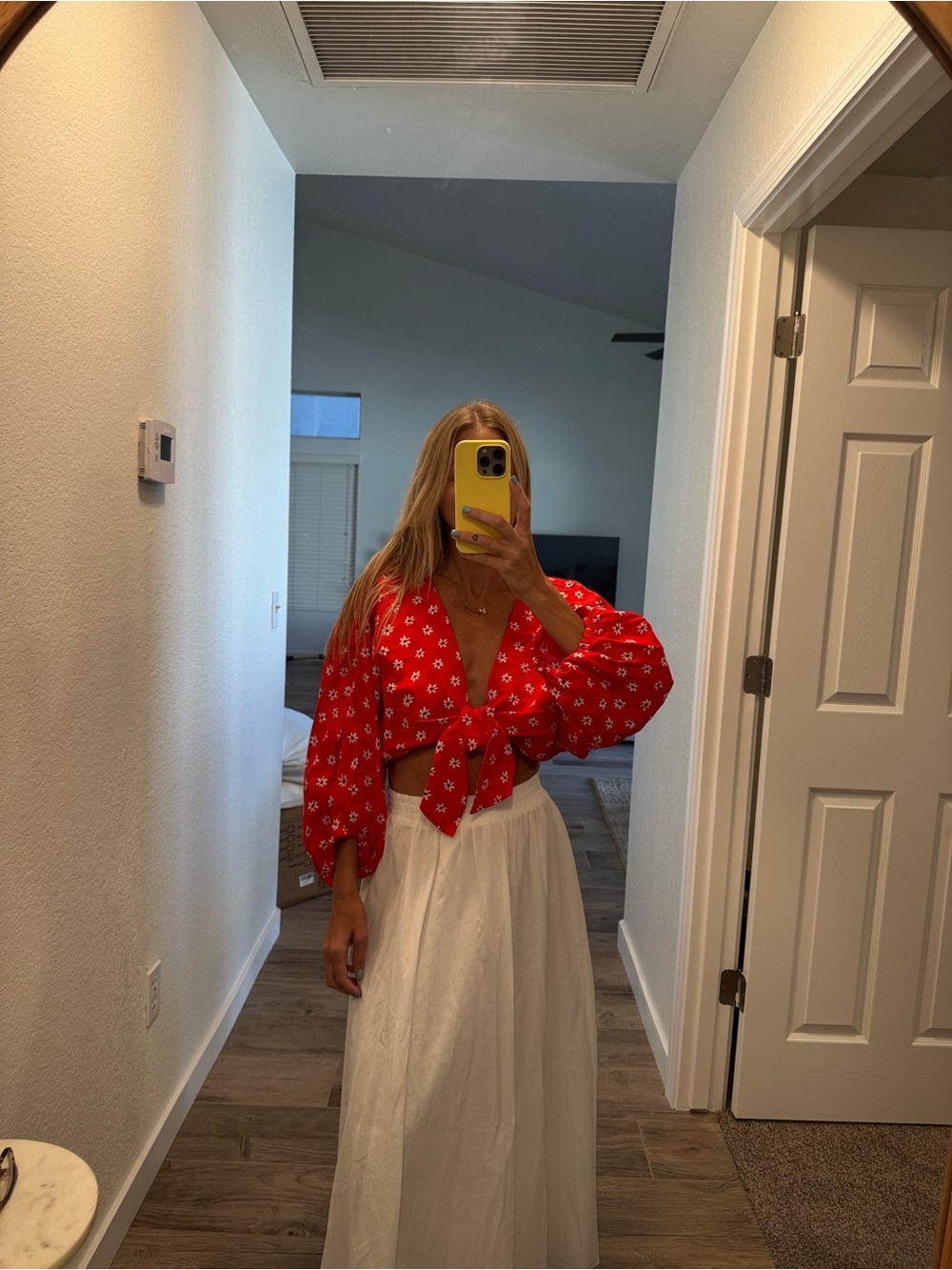 Zara Red Floral Tie-Front Crop Top